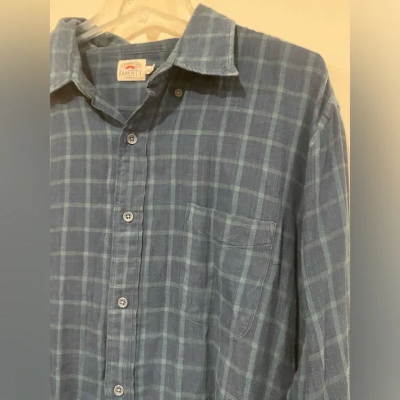 Faherty Shirt Mens XXL Blue Plaid Button Up Long Sleeve Organic Cotton - Picture 3 of 6